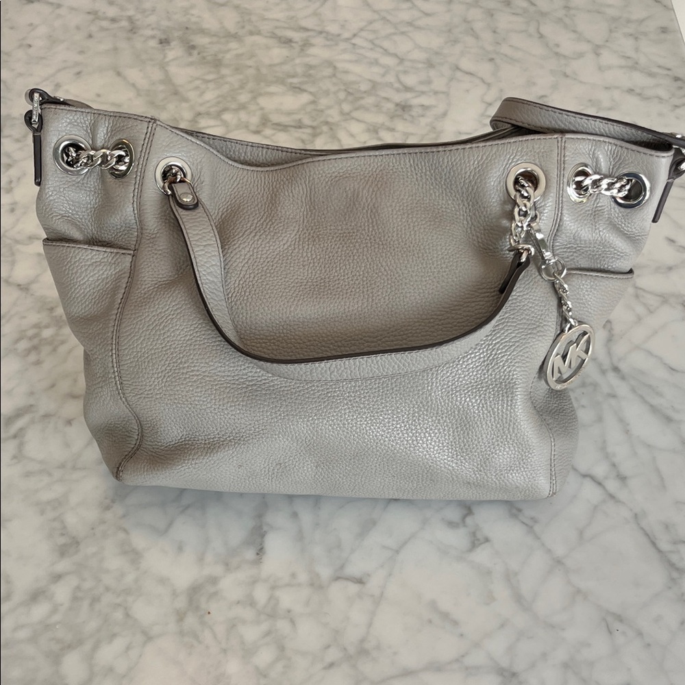 Michael Kors Large Gray Leather Shoulder Bag